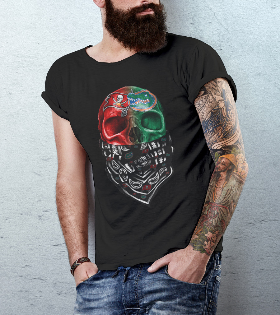 Sku 024 Tampa Bay Buccaneers Florida Gators Skull Bandana T-Shirt