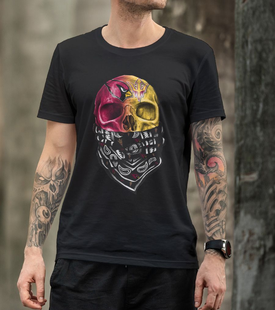 Arizona Cardinals And Arizona State Sun Devils Skull Bandana Sku 030 T-Shirt