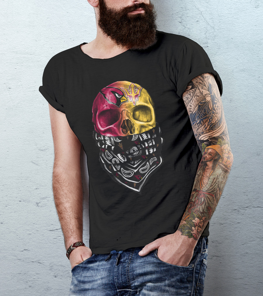 Arizona Cardinals And Arizona State Sun Devils Skull Bandana Sku 030 T-Shirt