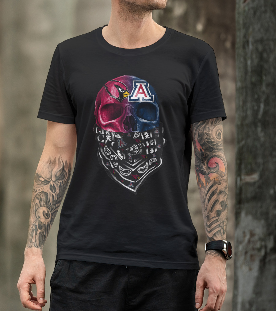 Arizona Cardinals Wildcats Skull Bandana T-Shirt