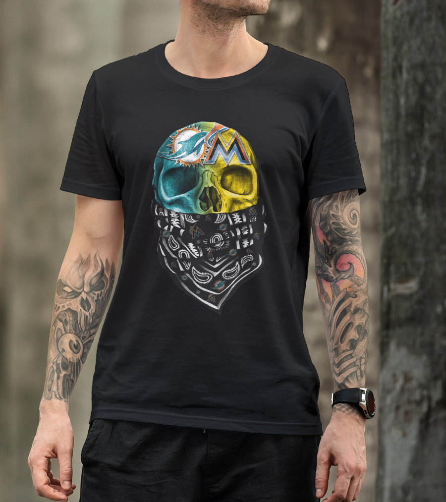 Miami Dolphins Marlins Skull Bandana T-Shirt
