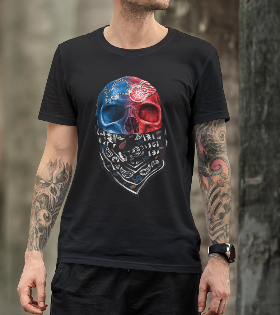 Detroit Lions Red Wings Skull Bandana T-Shirt