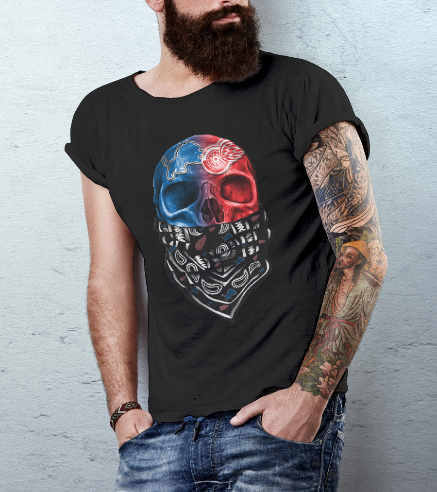 Detroit Lions Red Wings Skull Bandana T-Shirt