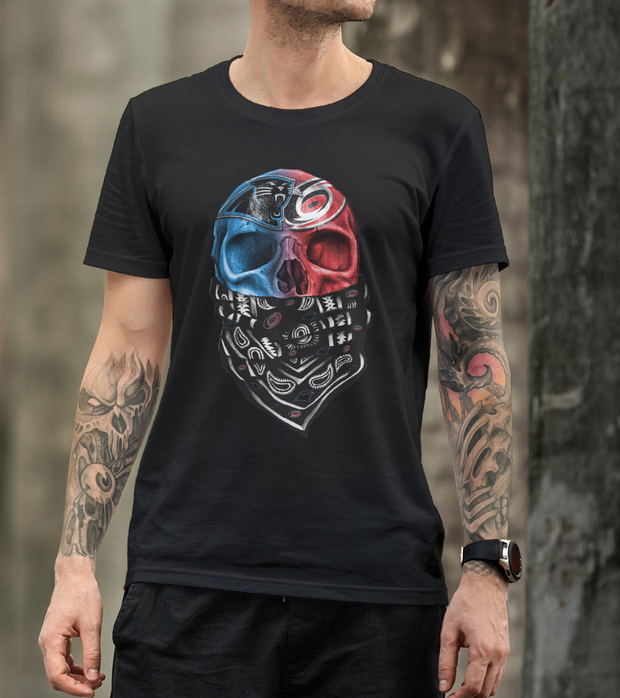 Carolina Panthers Skull Bandana Split T-Shirt