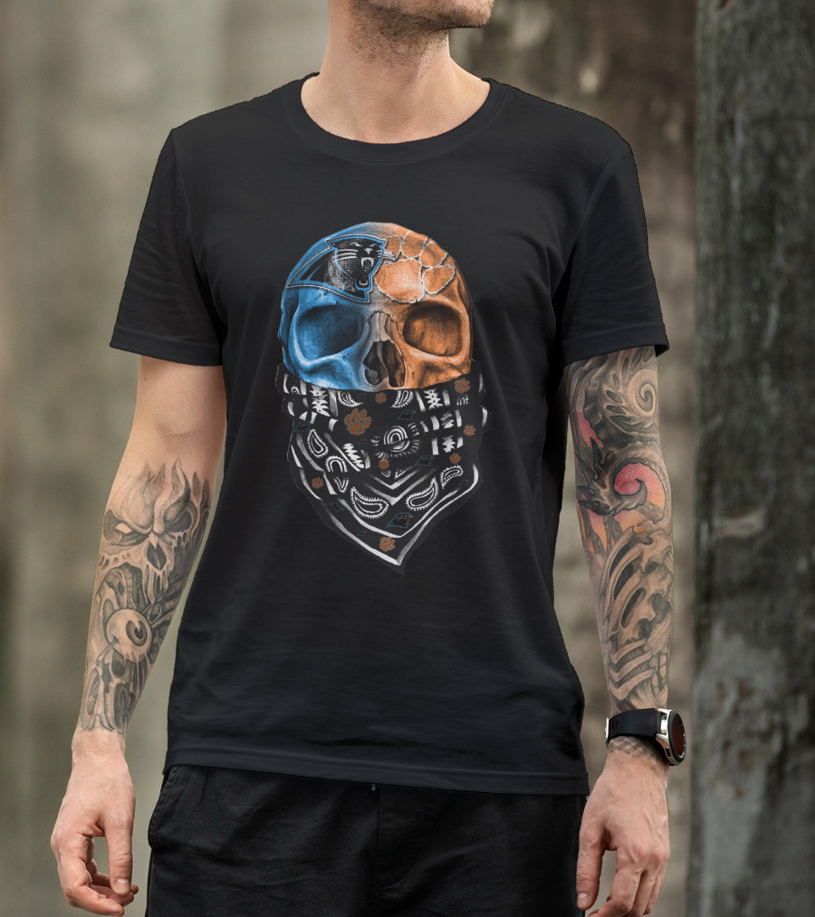 Carolina Panthers Clemson Tigers Fusion Skull Bandana T-Shirt