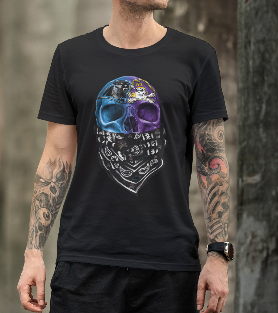Carolina Panthers Ecu Pirates Skull Bandana T-Shirt