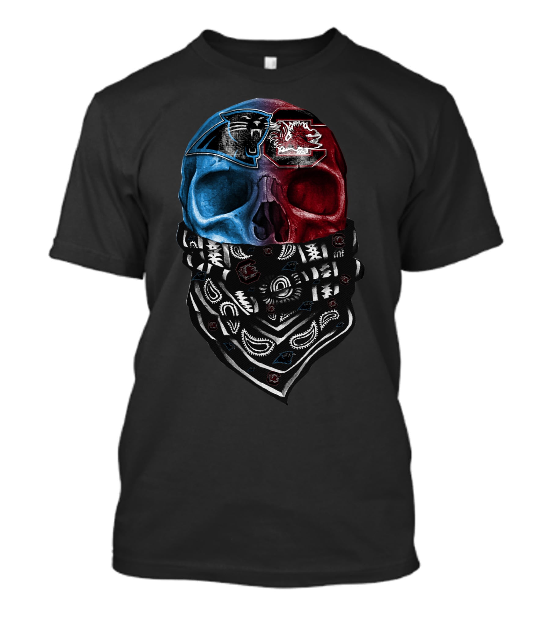 Carolina Panthers And South Carolina Gamecocks Skull Bandana T-Shirt