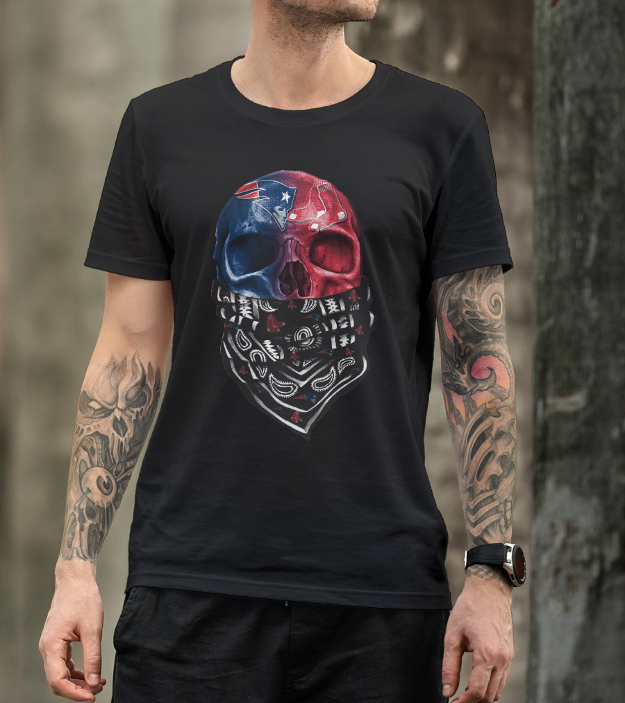 Patriots Red Sox Skull Bandana Fan T-Shirt