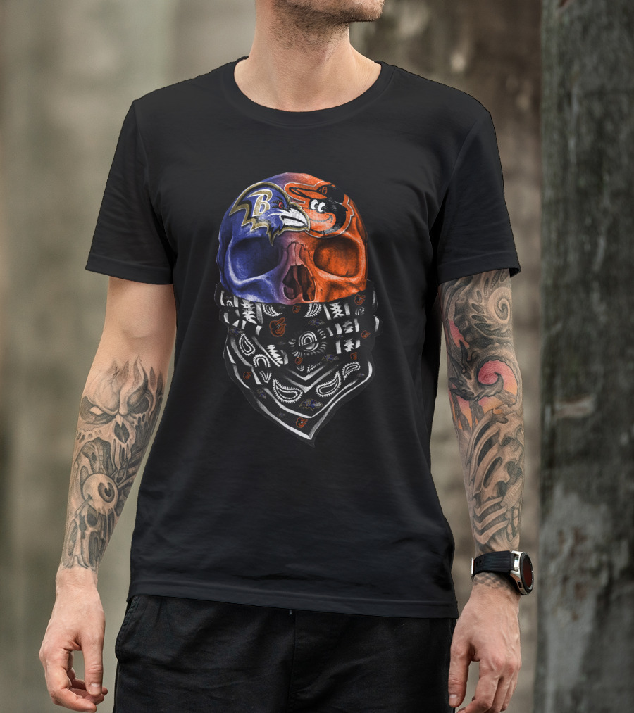 Ravens Orioles Skull Bandana Duality T-Shirt