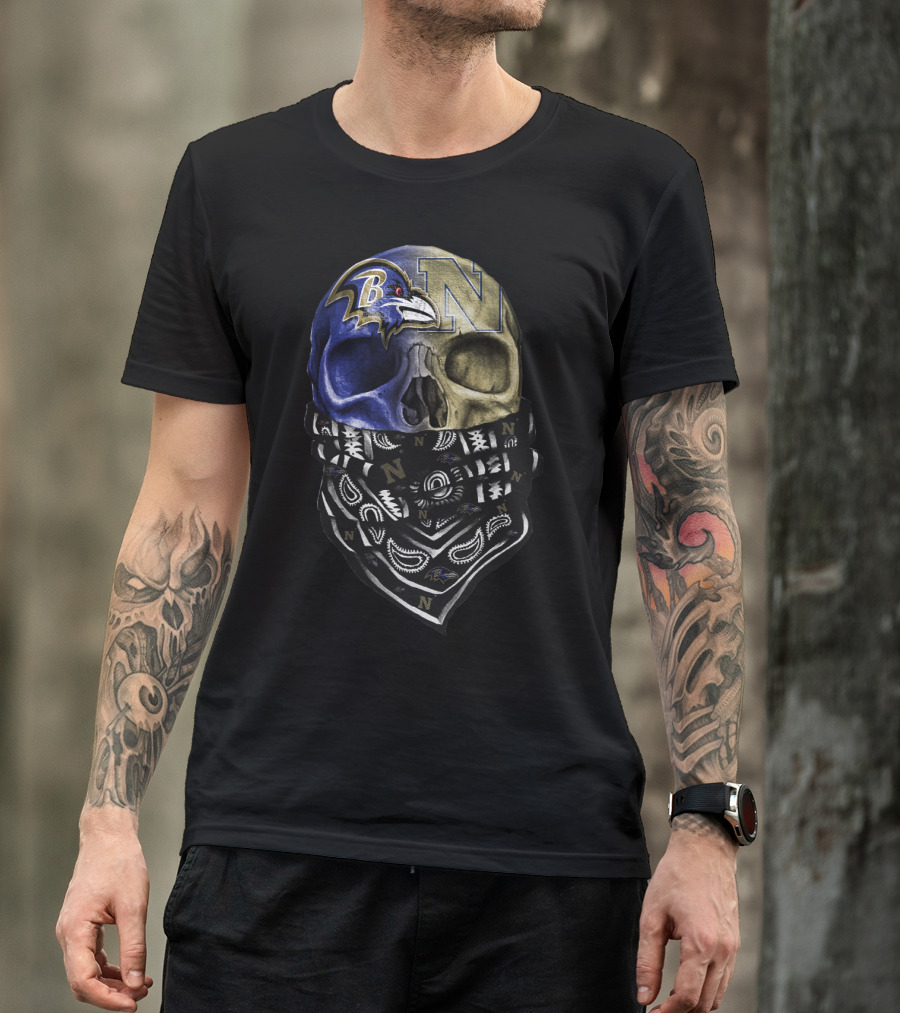 Ravens Navy Skull Bandana Sku 103 T-Shirt