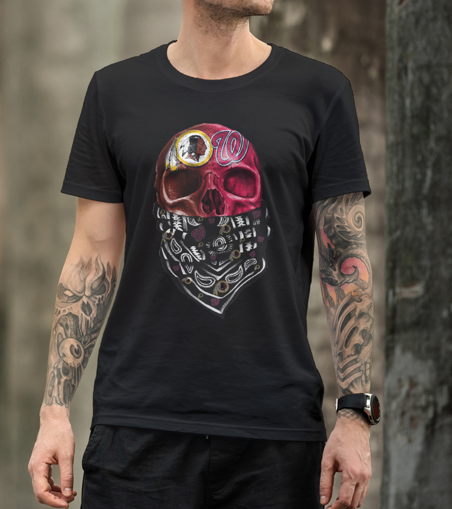 Washington Nationals And Redskins Bandana Skull T-Shirt