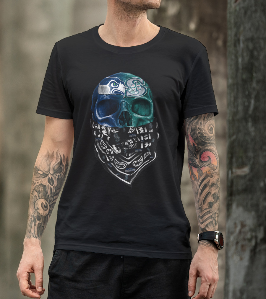 Mariners Seahawks Skull Bandana T-Shirt