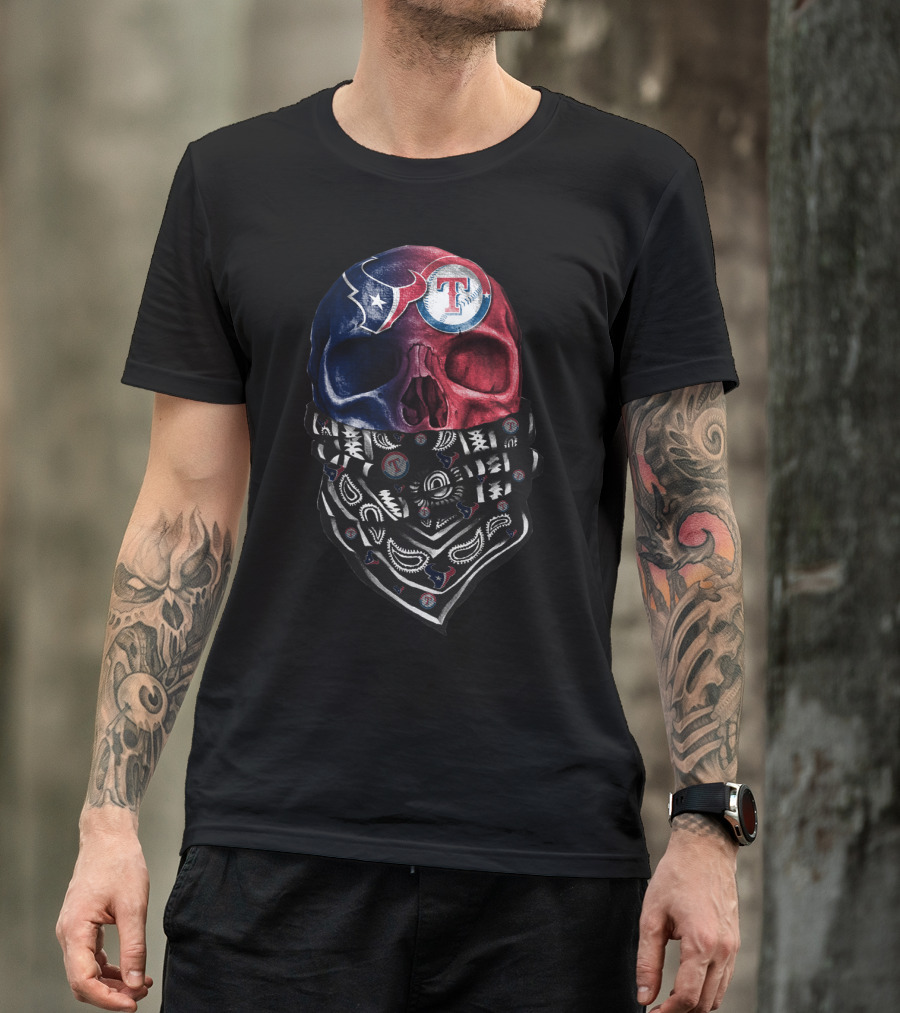 Texans Rangers Skull Bandana Art T-Shirt