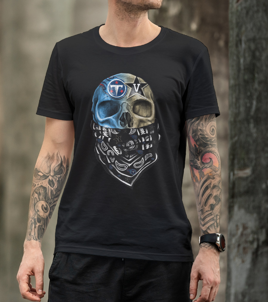 Tennessee Titans Dual Skull With Bandana T-Shirt