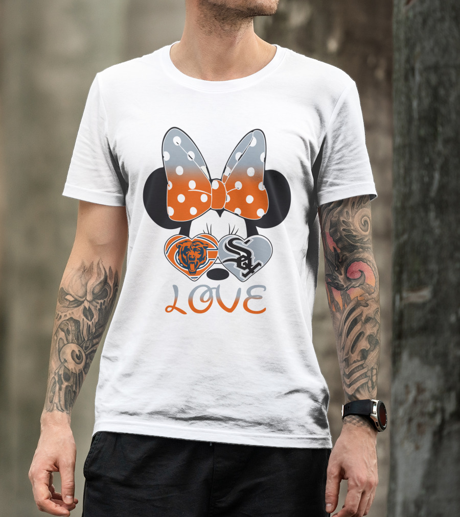 Love Chicago Bears White Sox Minnie Bow Hearts T-Shirt