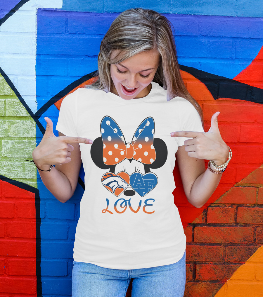 Minnie Mouse Bow Love Denver Broncos Air Force Falcons Hearts T-Shirt