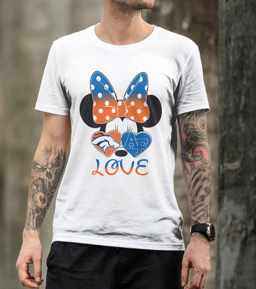 Minnie Mouse Bow Love Denver Broncos Air Force Falcons Hearts T-Shirt