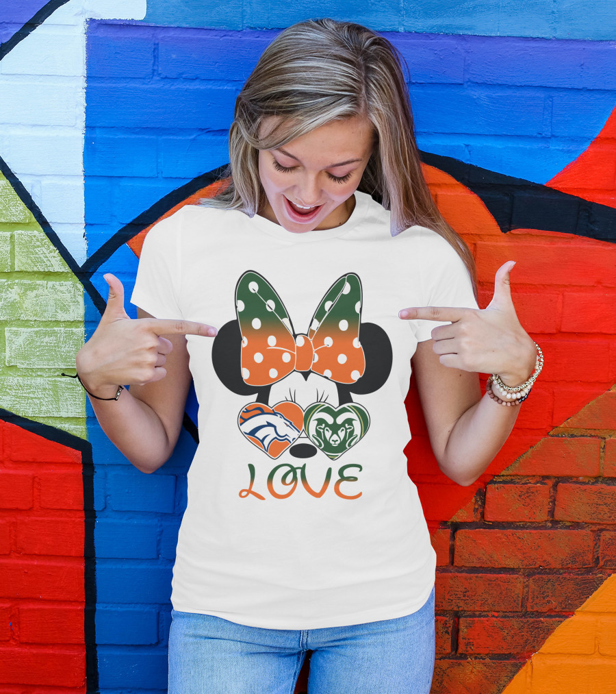 Minnie Love Denver Broncos And Colorado State Rams T-Shirt