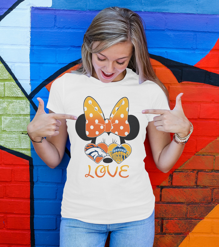 Minnie Bow Love Denver Broncos Nuggets Hearts T-Shirt