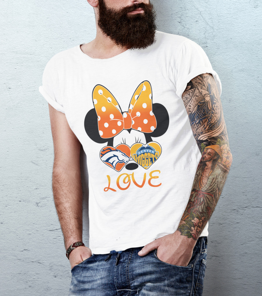 Minnie Bow Love Denver Broncos Nuggets Hearts T-Shirt