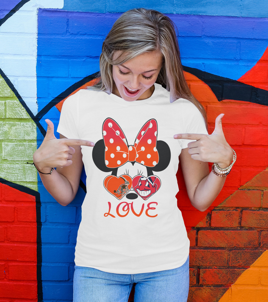 Love Minnie Bow Cleveland Browns Chiefs Wahoo Hearts T-Shirt
