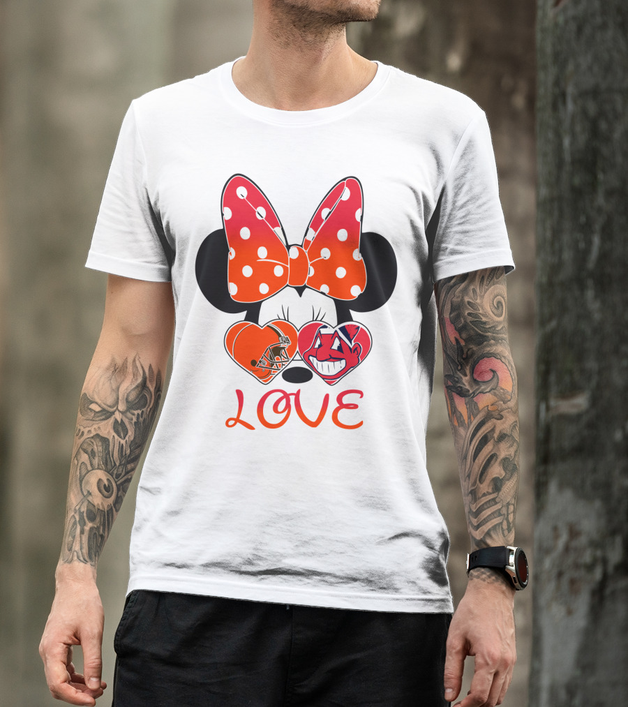 Love Minnie Bow Cleveland Browns Chiefs Wahoo Hearts T-Shirt
