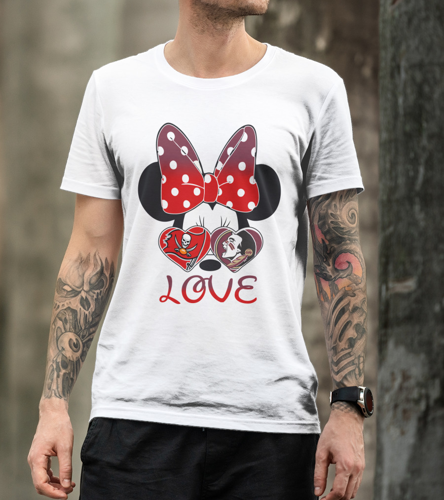 Mic 025 Love Buccaneers Skull And Dracula Heart Minnie Ears Bow T-Shirt