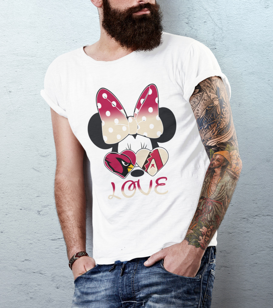 Love Arizona Cardinals Diamondbacks Minnie Bow Hearts T-Shirt