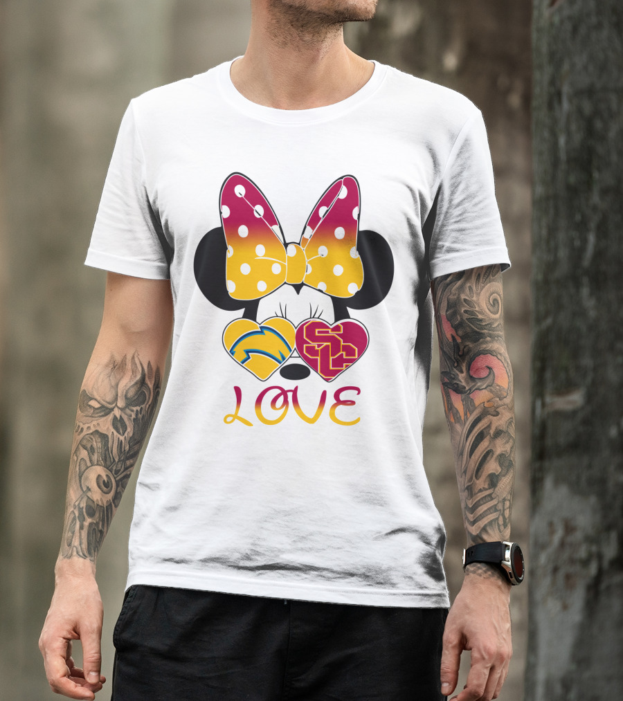 Love Minnie Chargers Usc Heart T-Shirt