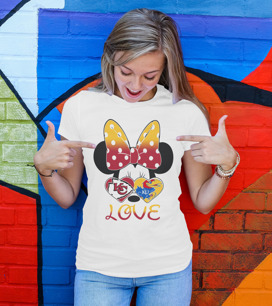 Kc Chiefs Ku Jayhawks Minnie Bow Love T-Shirt