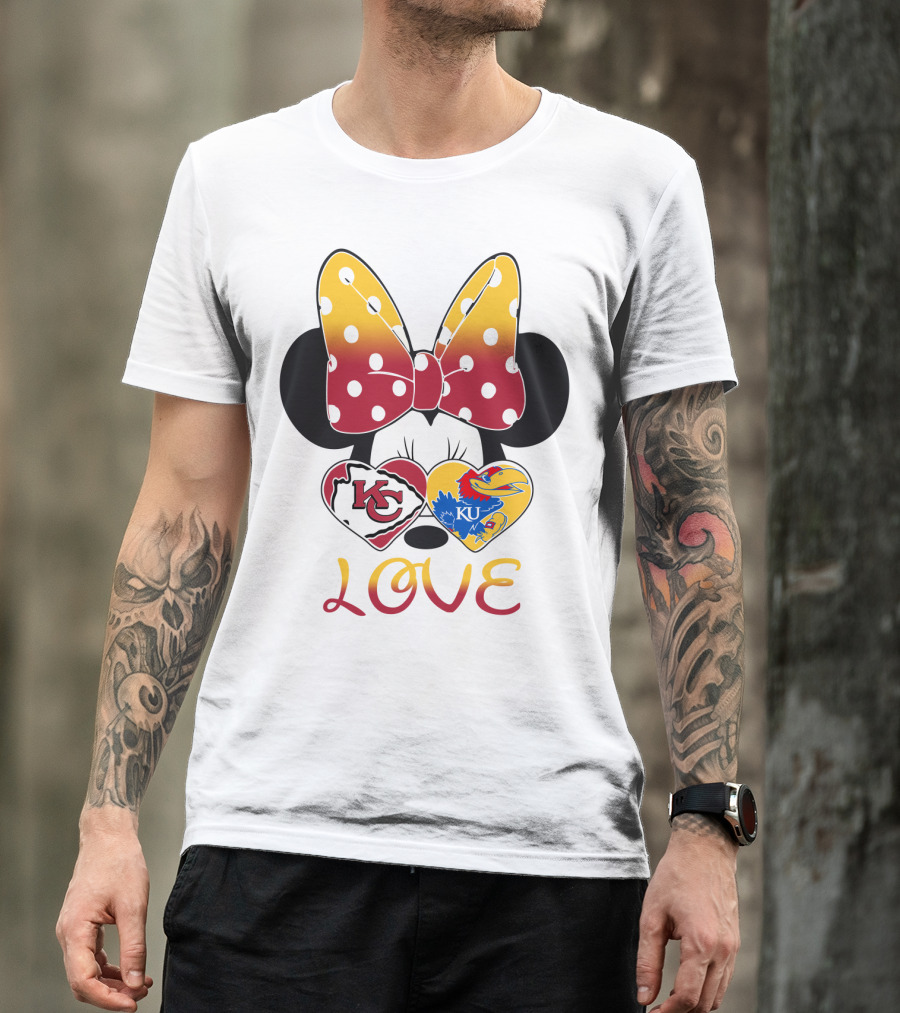 Kc Chiefs Ku Jayhawks Minnie Bow Love T-Shirt