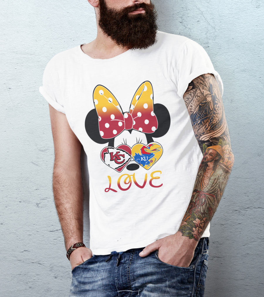 Kc Chiefs Ku Jayhawks Minnie Bow Love T-Shirt