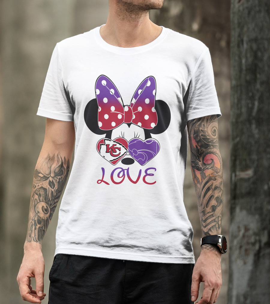 Kansas City Chiefs And Kansas State Wildcats Minnie Mouse Love T-Shirt