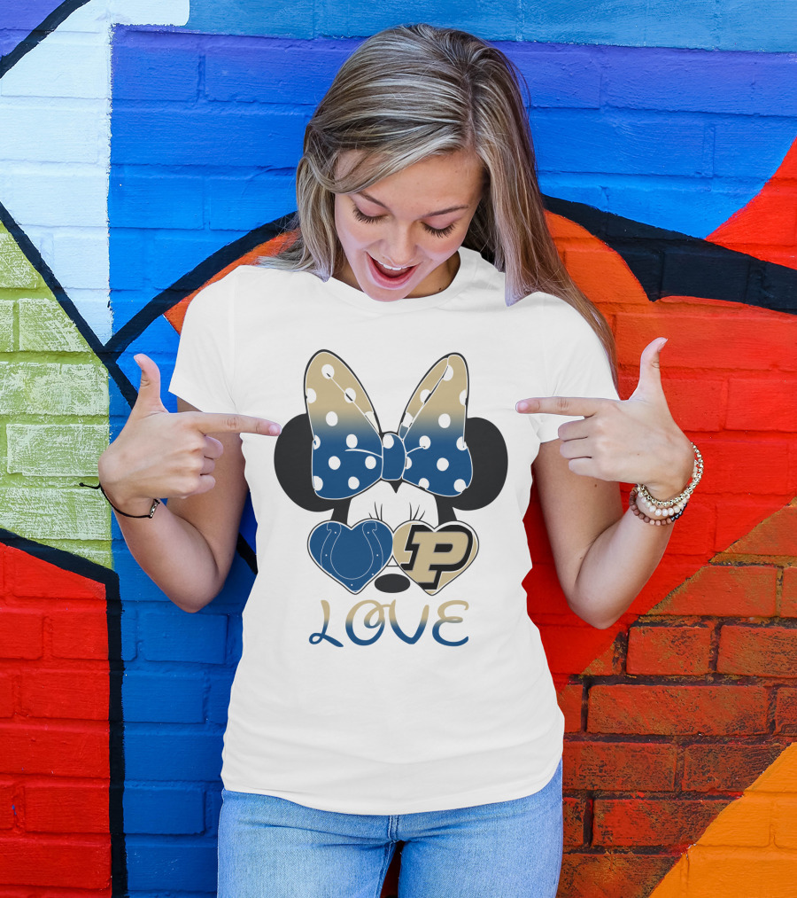 Purdue Boilermakers Minnie Mouse Love Bow Polka Dots T-Shirt