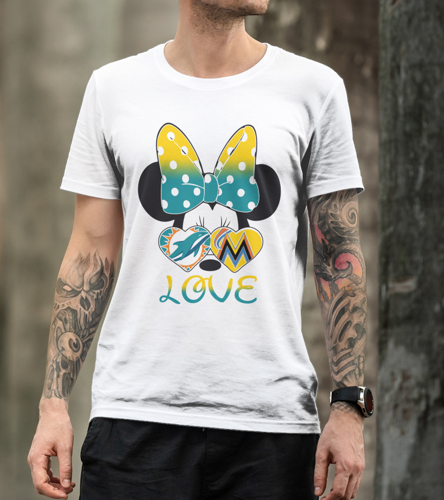 Minnie Bow Dolphins Marlins Love T-Shirt