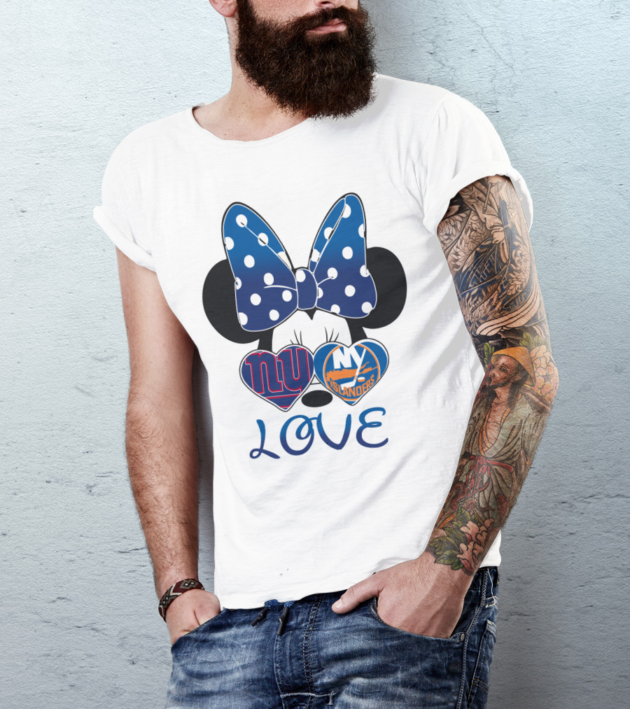 Love Mickey: Ny Giants Ny Islanders Heart Bow T-Shirt