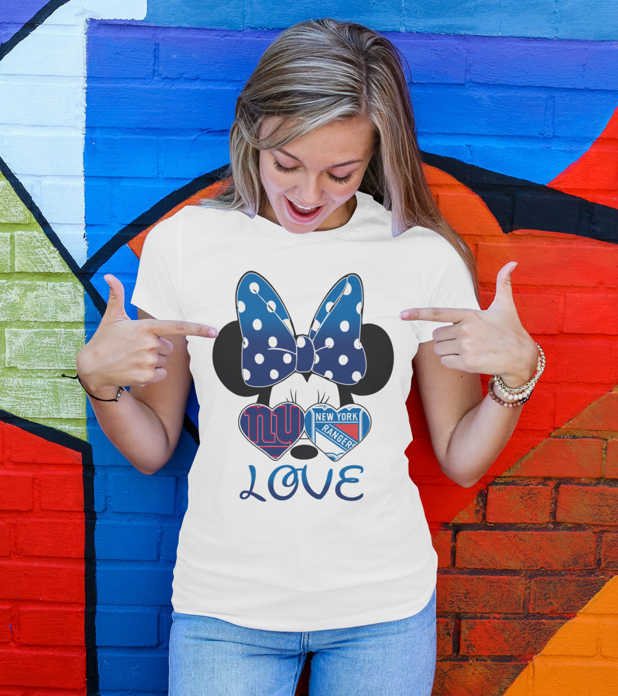 Minnie Mouse Polka Dot Bow New York Giants Rangers Love Hearts T-Shirt