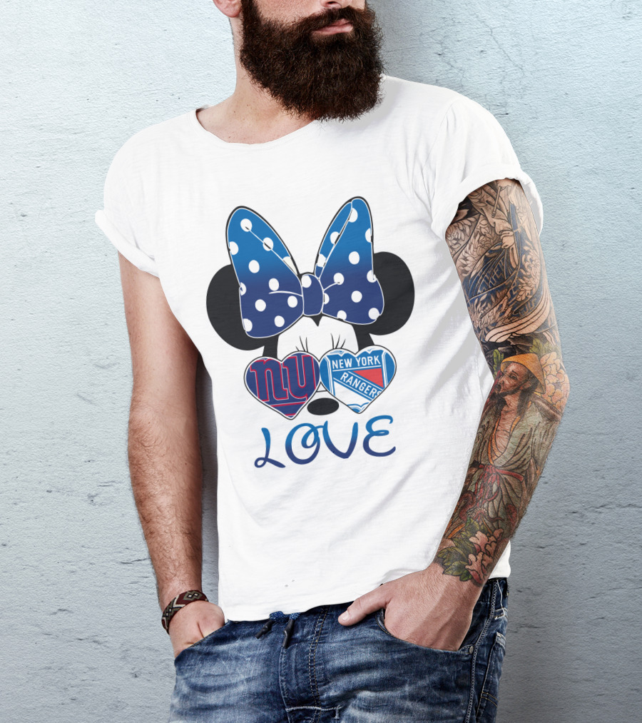 Minnie Mouse Polka Dot Bow New York Giants Rangers Love Hearts T-Shirt