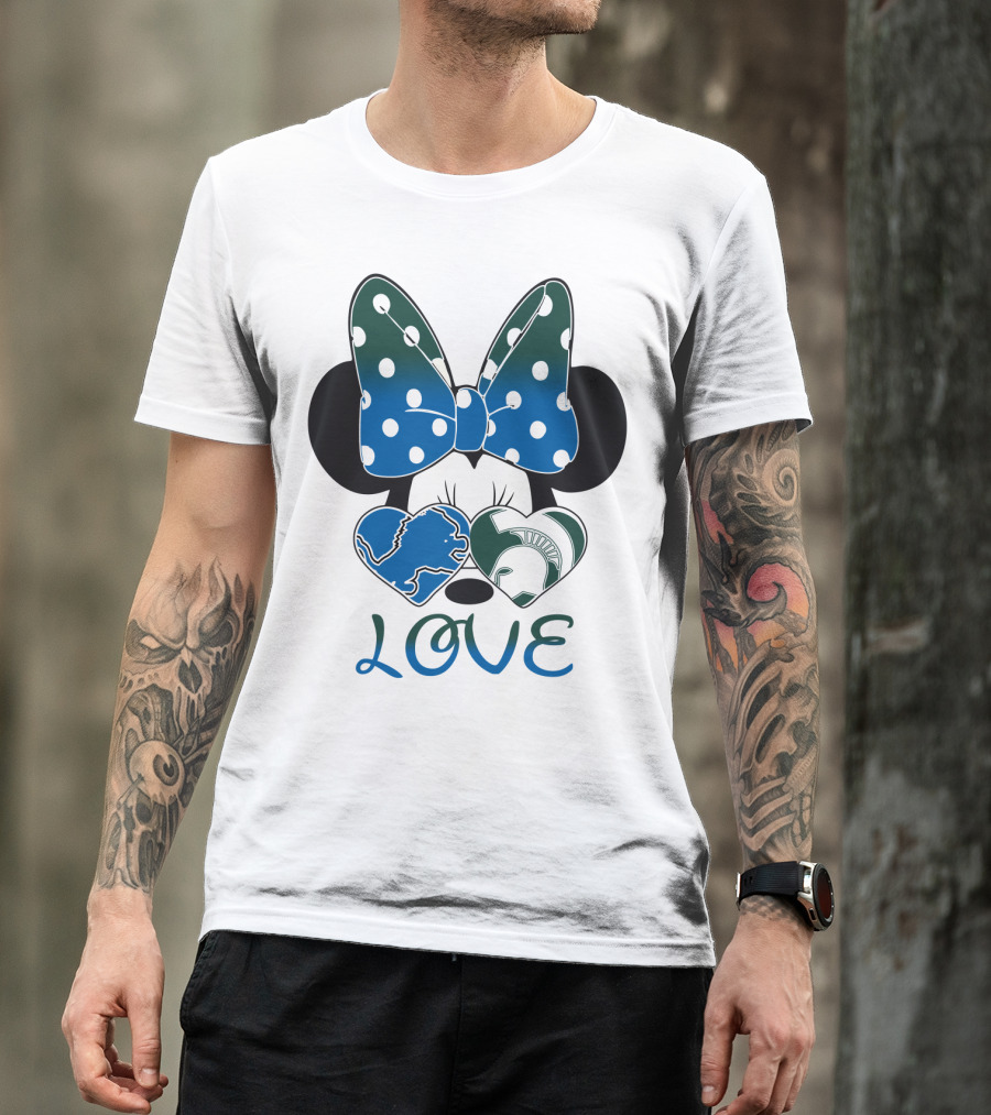 Love Disney Inspired Dots Bow Detroit Lions Michigan State Spartans T-Shirt