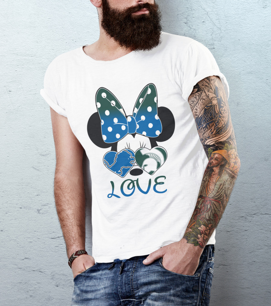 Love Disney Inspired Dots Bow Detroit Lions Michigan State Spartans T-Shirt