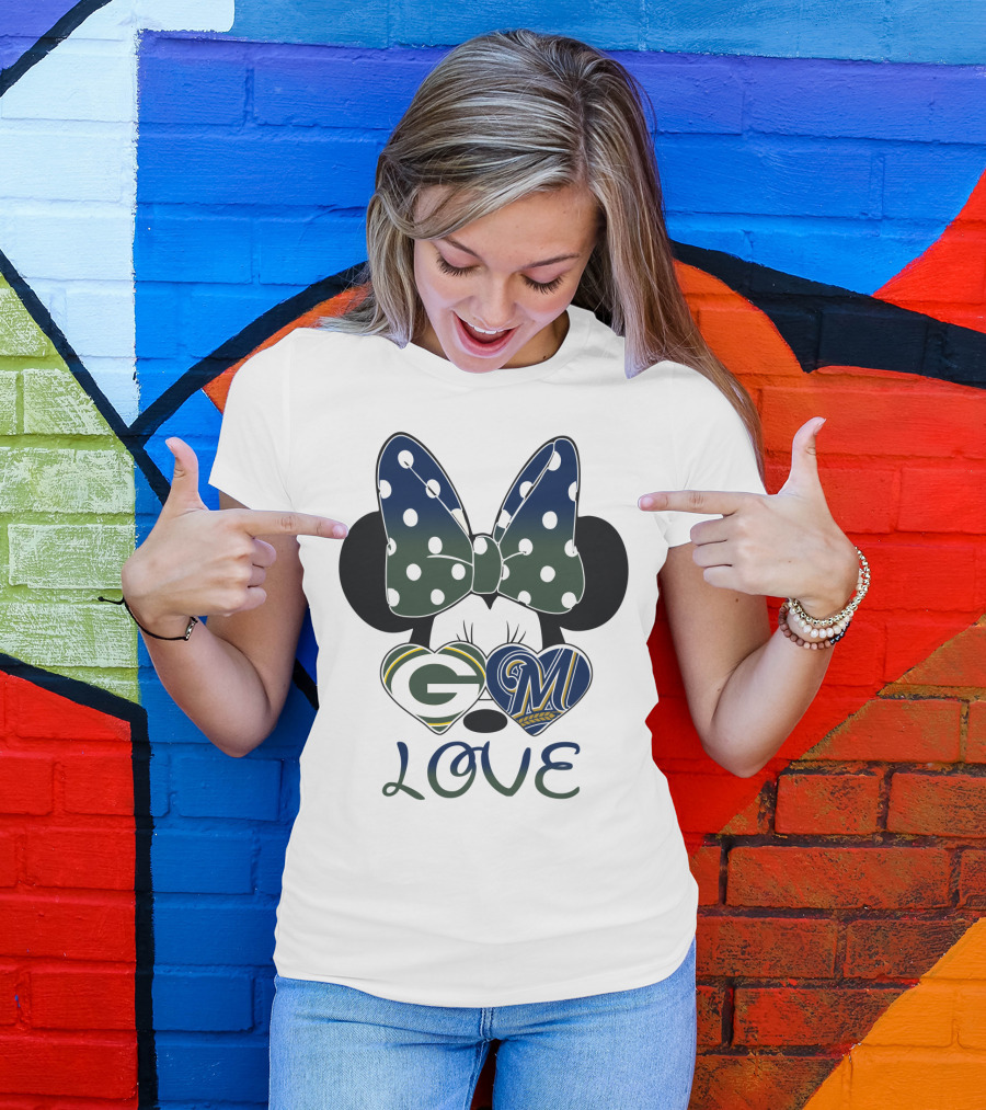 Green Bay Packers Milwaukee Brewers Minnie Mouse Love T-Shirt