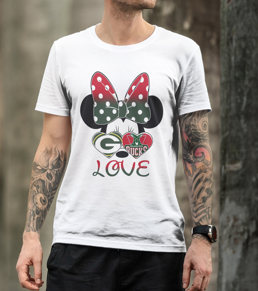 Love Minnie Mouse Green Bay Packers Milwaukee Bucks T-Shirt