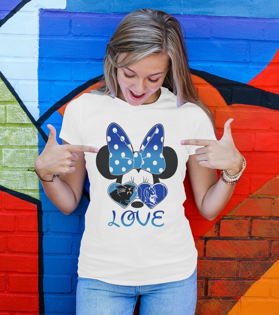 Love Carolina Panthers Duke Blue Devils Disney Bow T-Shirt