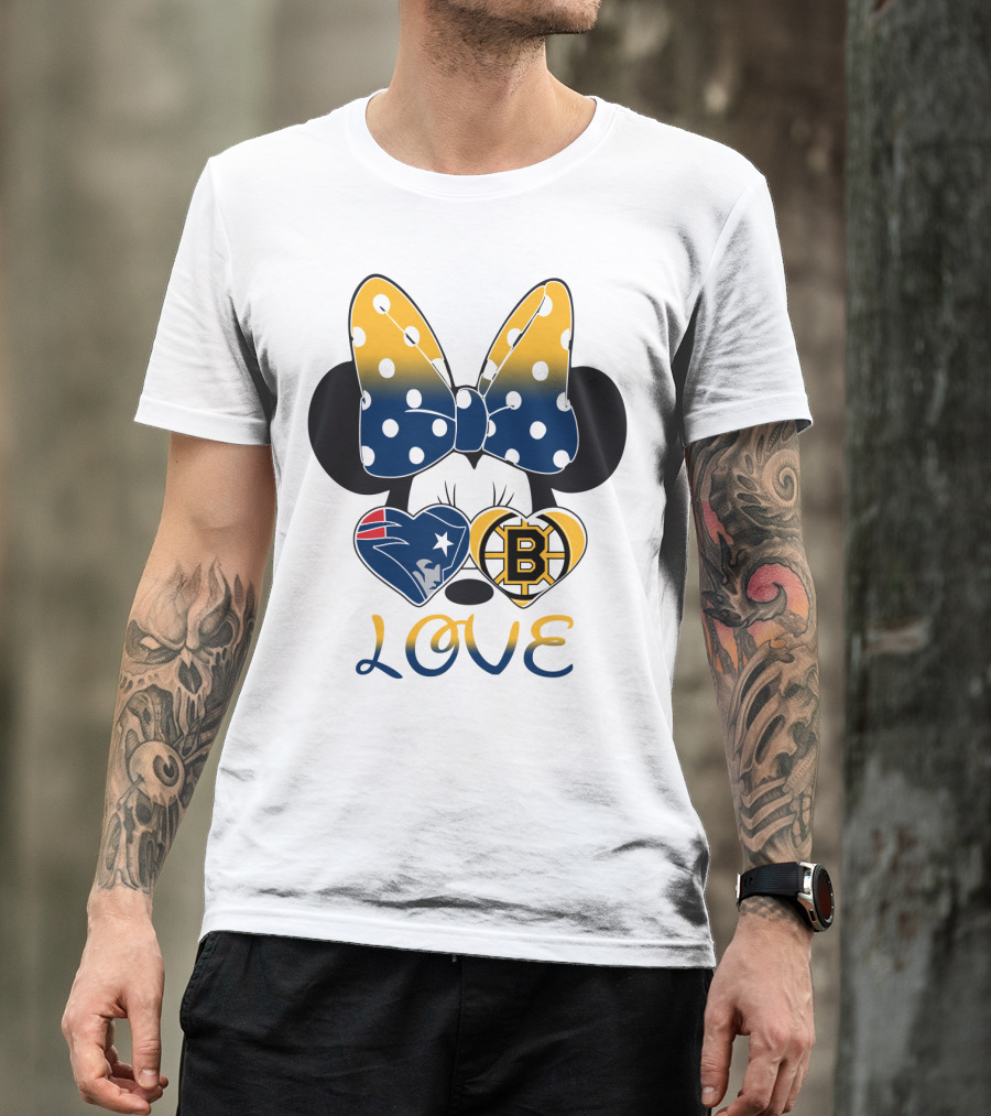 Mickey Mouse Patriots Bruins Love T-Shirt