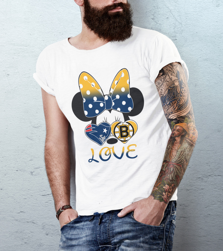 Mickey Mouse Patriots Bruins Love T-Shirt
