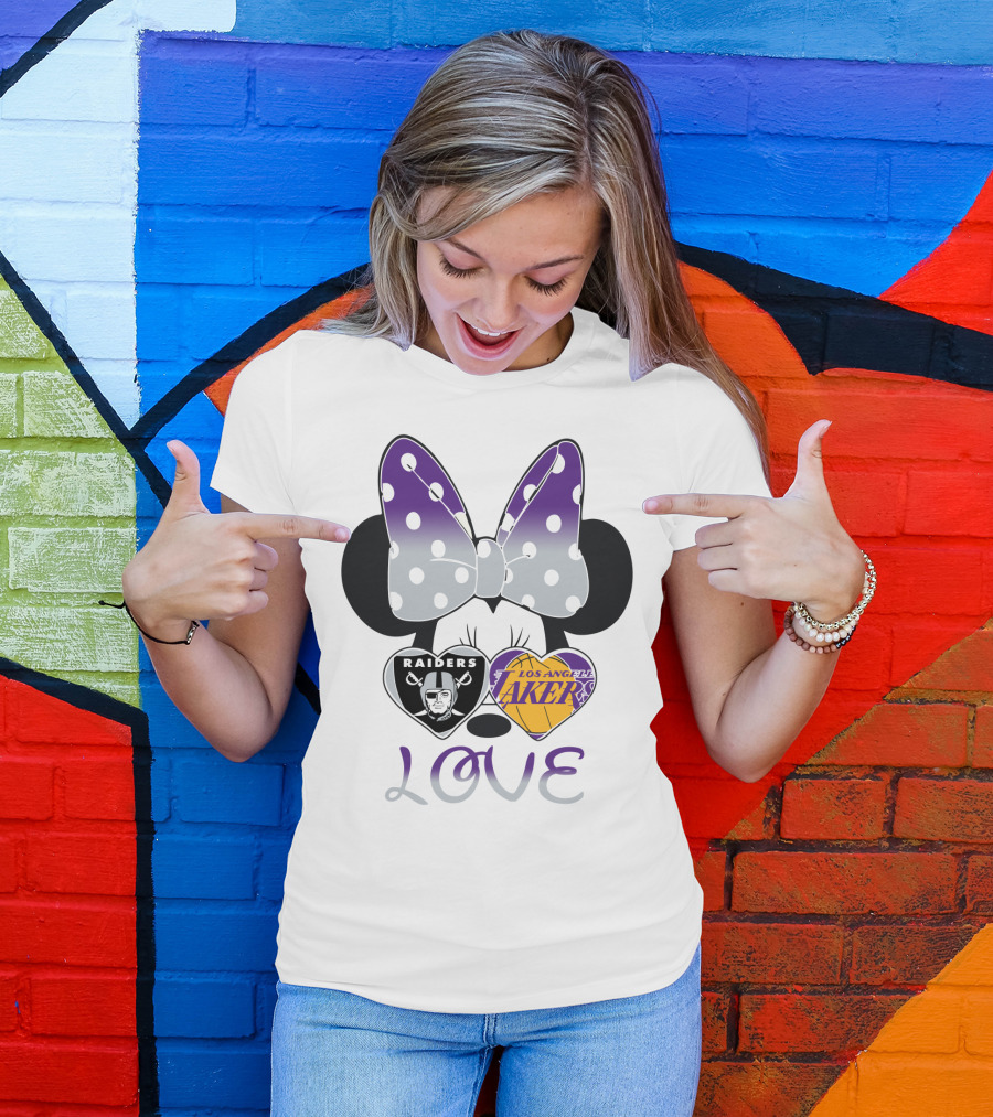 Los Angeles Lakers Raiders Love Minnie Bow T-Shirt