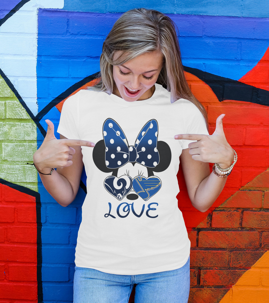 Love Minnie Mouse Rams Blues Hearts T-Shirt