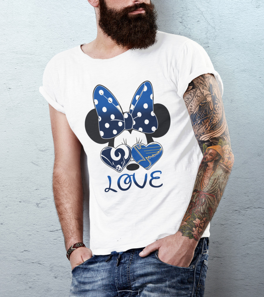 Love Minnie Mouse Rams Blues Hearts T-Shirt