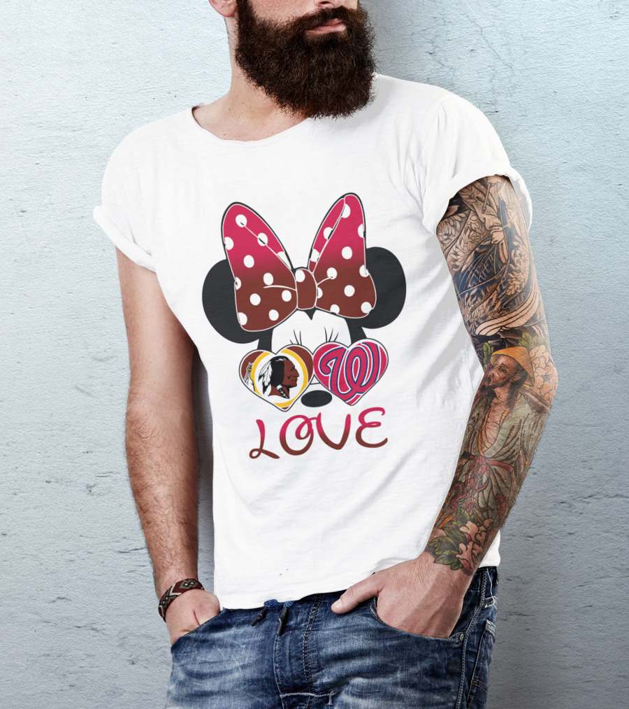 Minnie Mouse Love Washington Nationals Redskins Iconic Bow Hearts T-Shirt