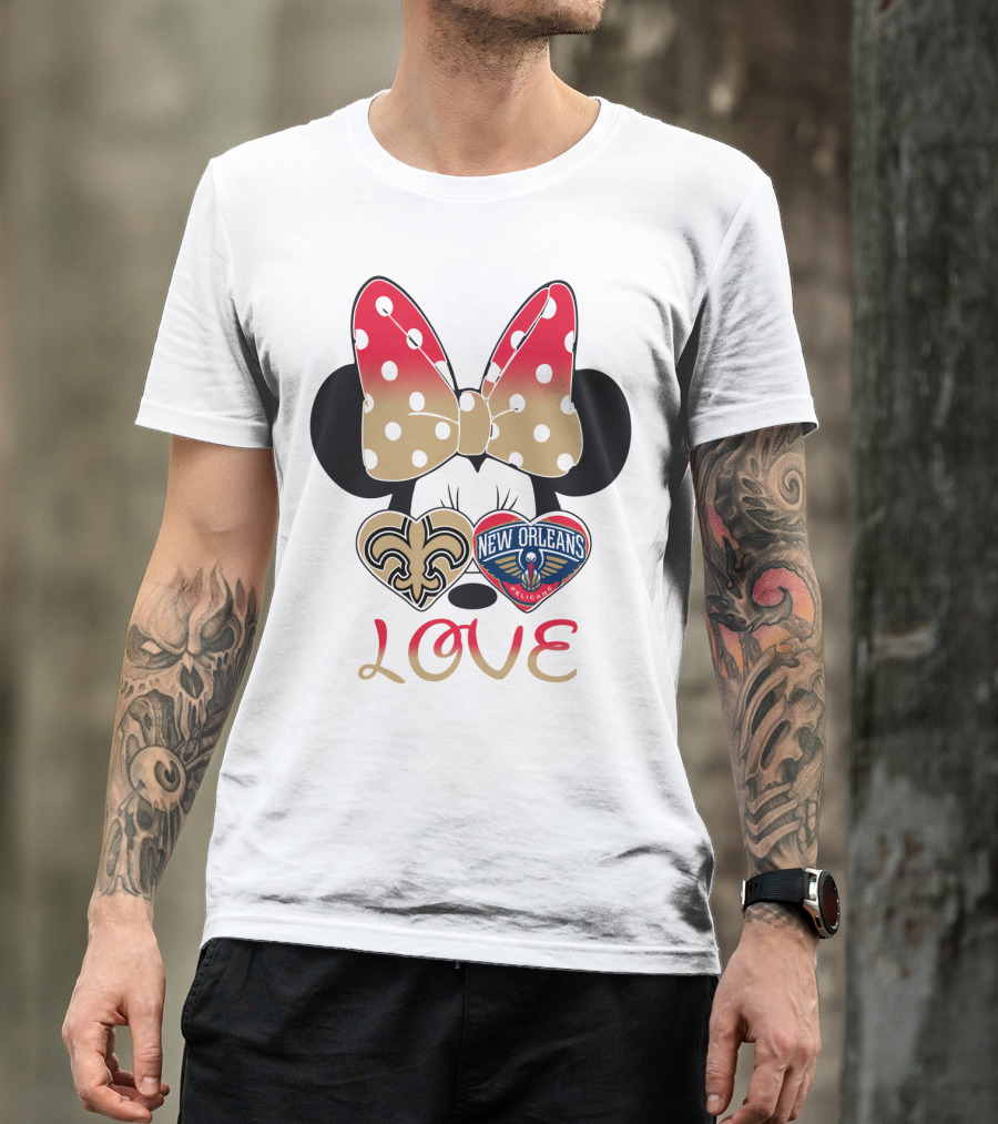 Minnie Mouse Love New Orleans Saints And Pelicans T-Shirt